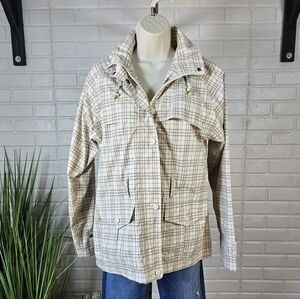 Outback Beige Plaid Lightweight Hooded Jacket Oversized Small